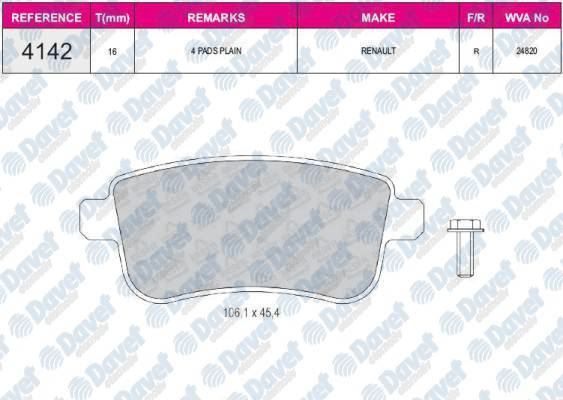 BESER 4142 Fren Balatasi Arka Wva 24820 Megane Iii Fluence (L30) Grand Scenic 08->